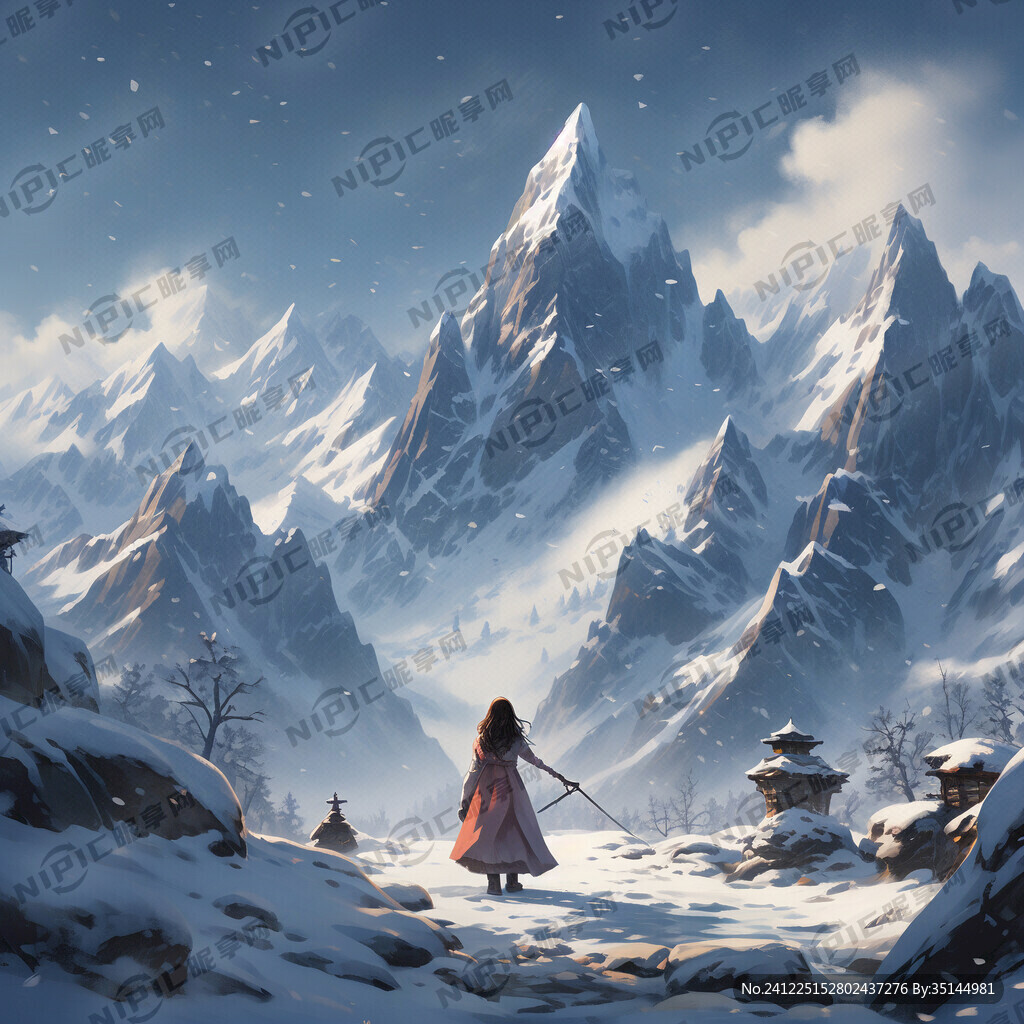 女孩  雪山  下雪 最佳画质