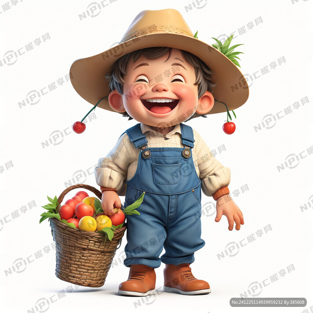 穿着牛仔背袋裤带着牛仔帽的卡通