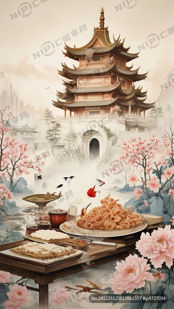 湖北 黄鹤楼 湖北美食背景融合