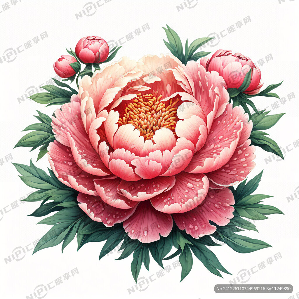 牡丹插画 一朵盛开