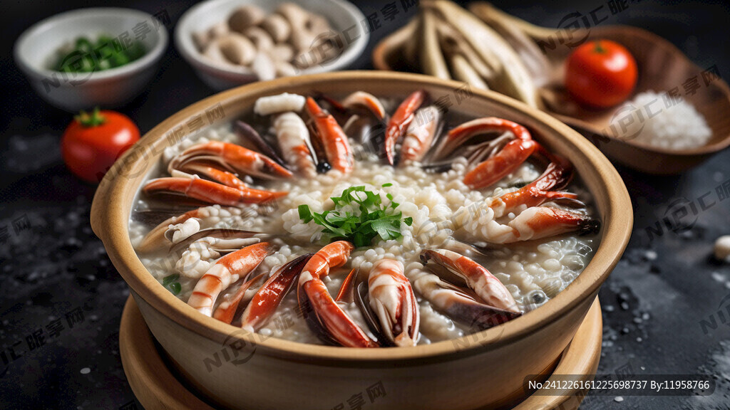 横版  一整排砂锅海鲜粥正在煮