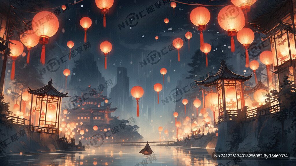 元宵节的晚上 好多灯笼灯饰