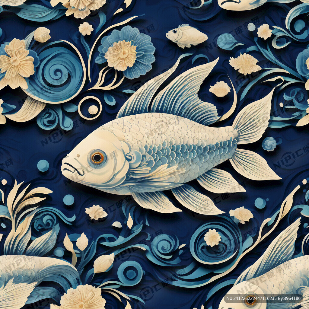 细长鱼的图案 简洁 衍纸画