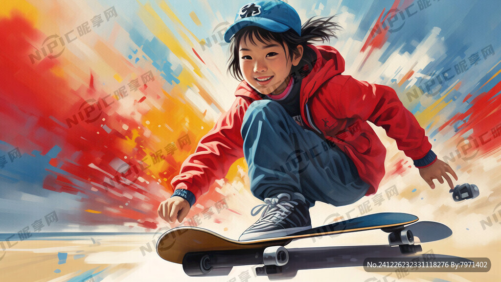 滑板少年 运动 亮丽背景 汽球