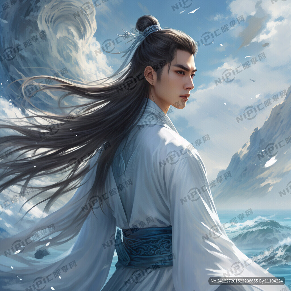 动漫风 蓝色大海 古风男子正面