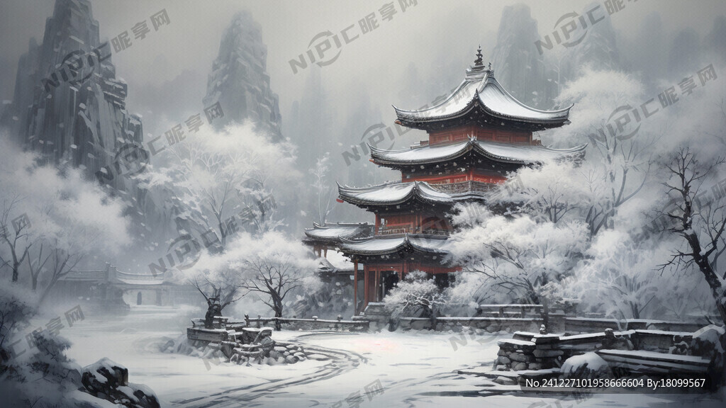 下雪的屋檐背景图