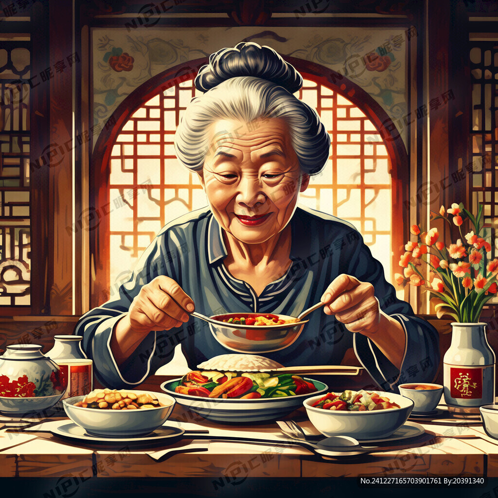 老年人进餐 标志