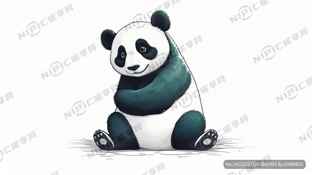 卡通熊猫坐姿设计线稿