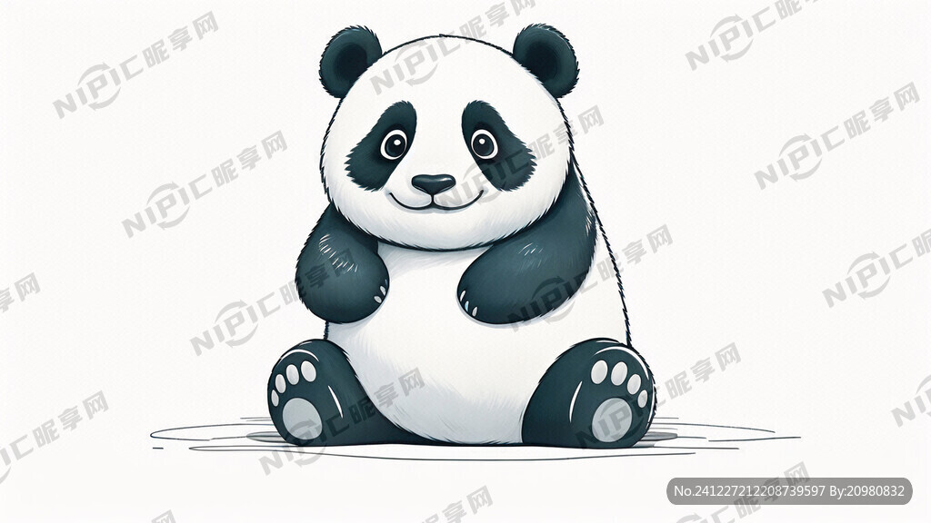 可爱卡通熊猫坐姿设计线稿