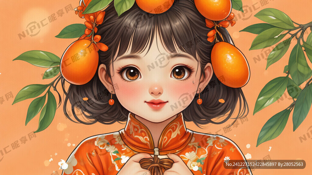 戴着金桔头套的可爱女生