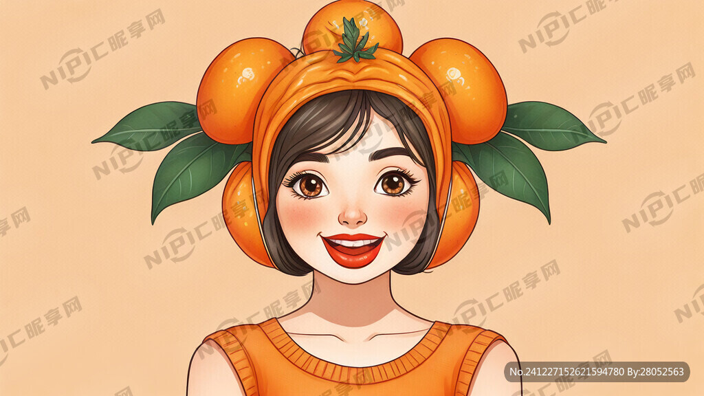 戴着金桔头套的可爱女生