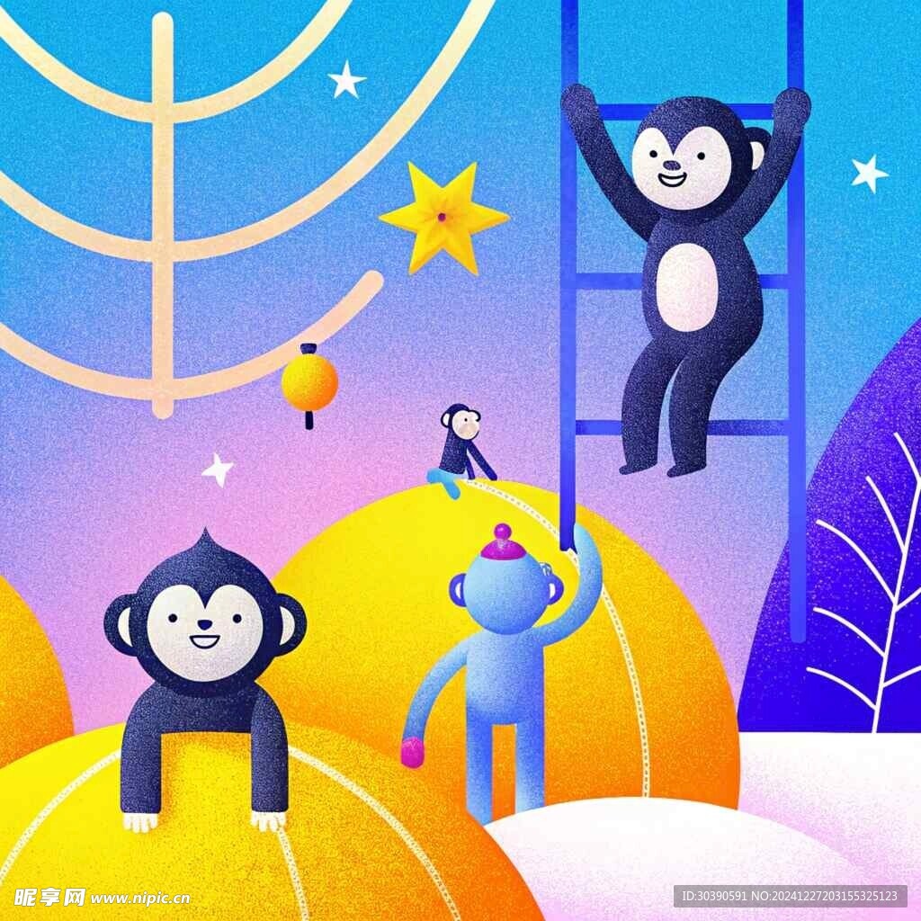 猴年可爱卡通插画