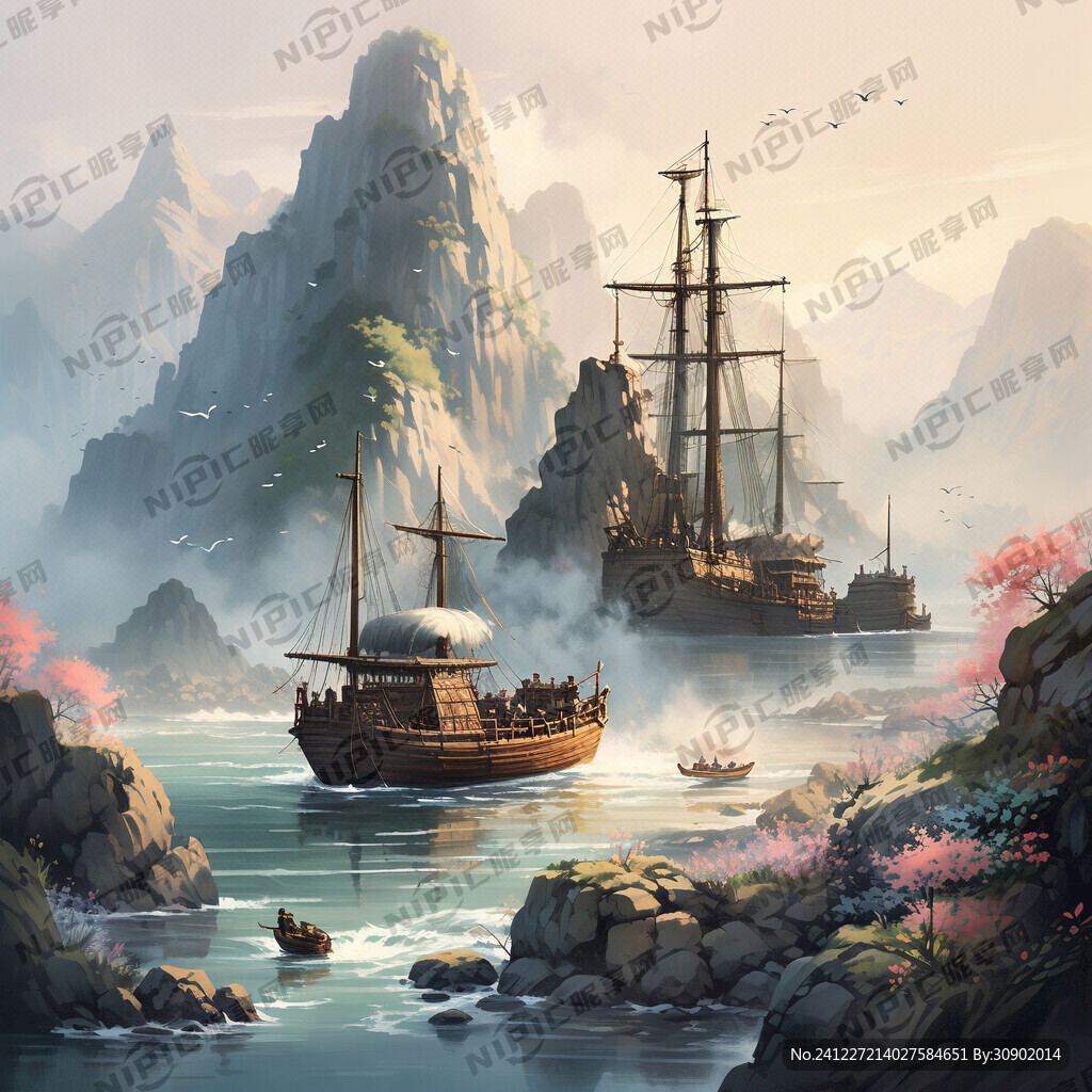 依山傍水 流水生财 船舶港湾作