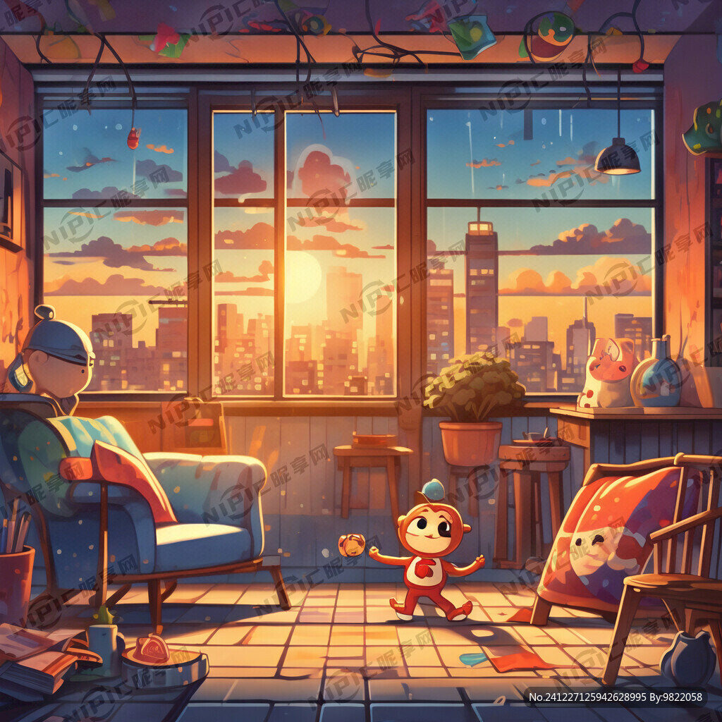 AI创作图早上 中午 晚上 卡通nipic.com-昵图网