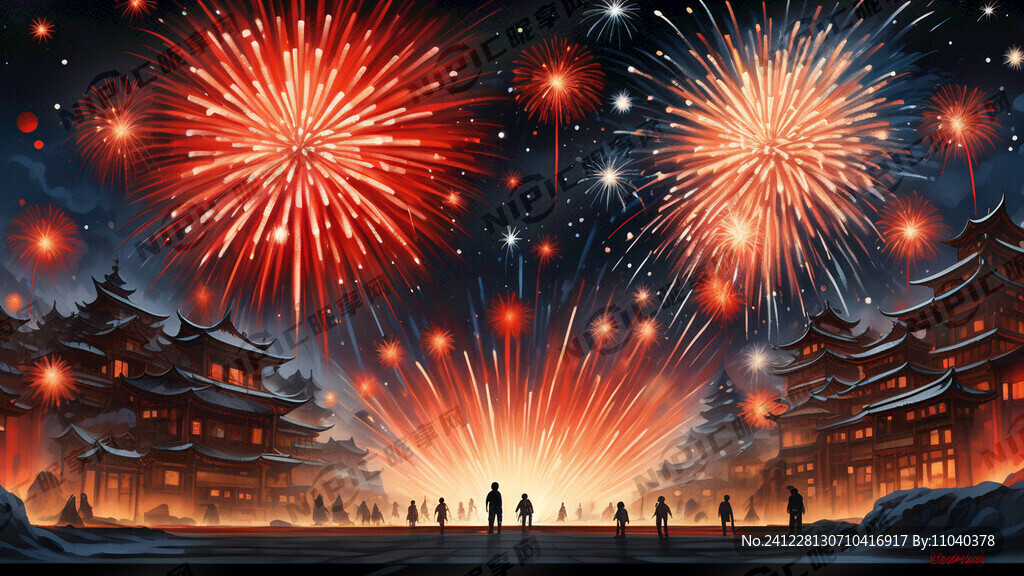 爆竹 烟花 五彩缤纷 喜庆