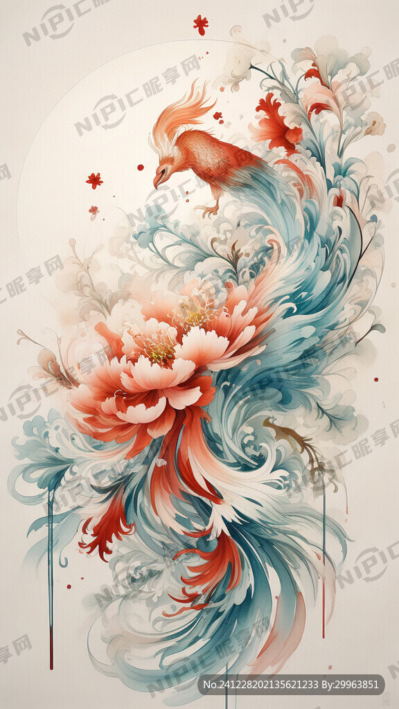 凤凰牡丹图 中国风衣服胸前绣花