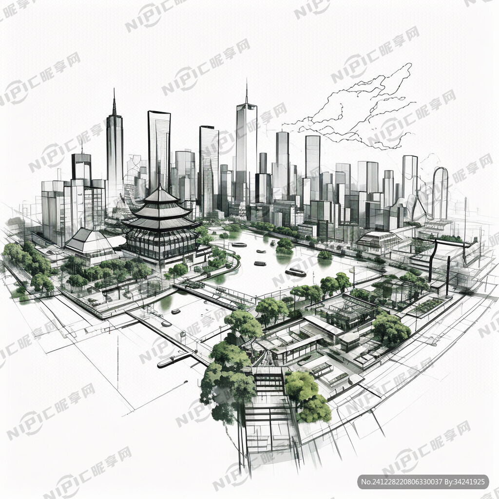 杭州城市 线框图