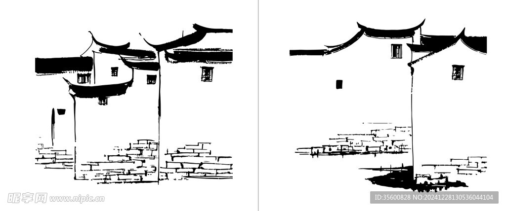 古风建筑轮廓矢量图