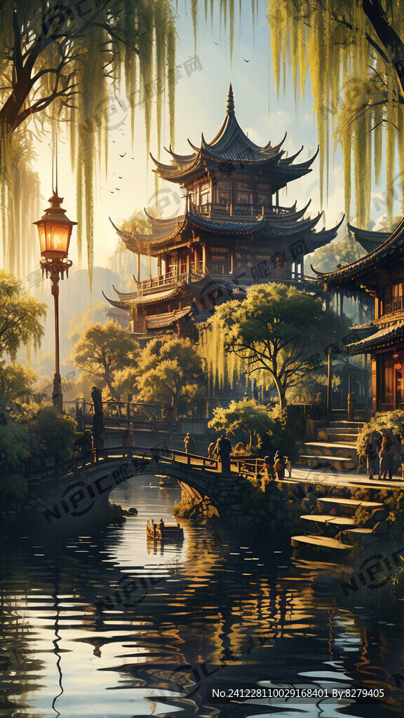 丽江古城  小桥流水 垂柳 