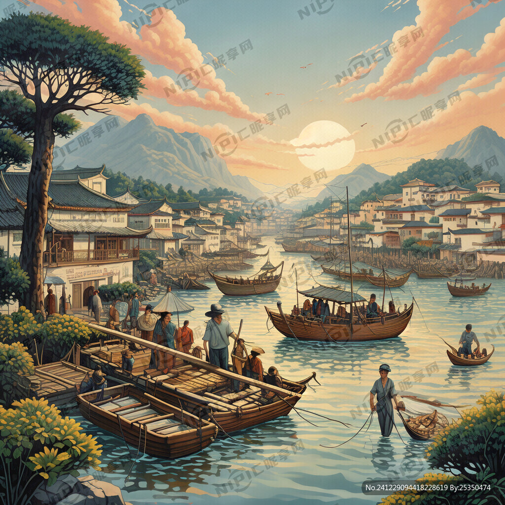 80年代江苏渔村插画