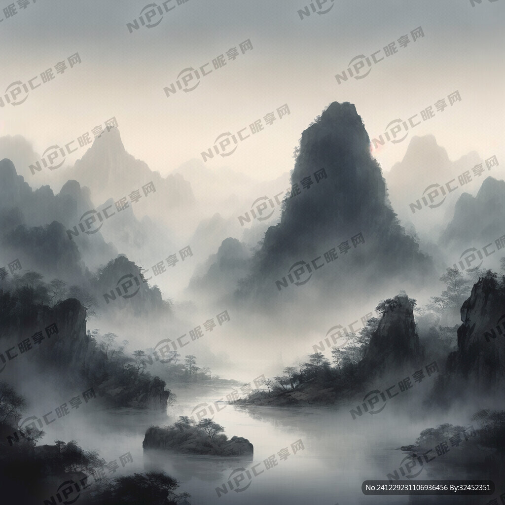 山谷 中国风 中国画 山水