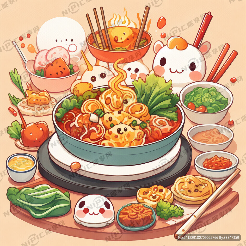 中式美食制作 元气可爱 卡通