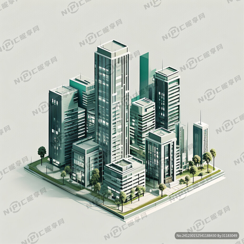 建筑矢量图。青绿色调 渐变