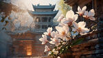 玉兰花 古建筑  光亮