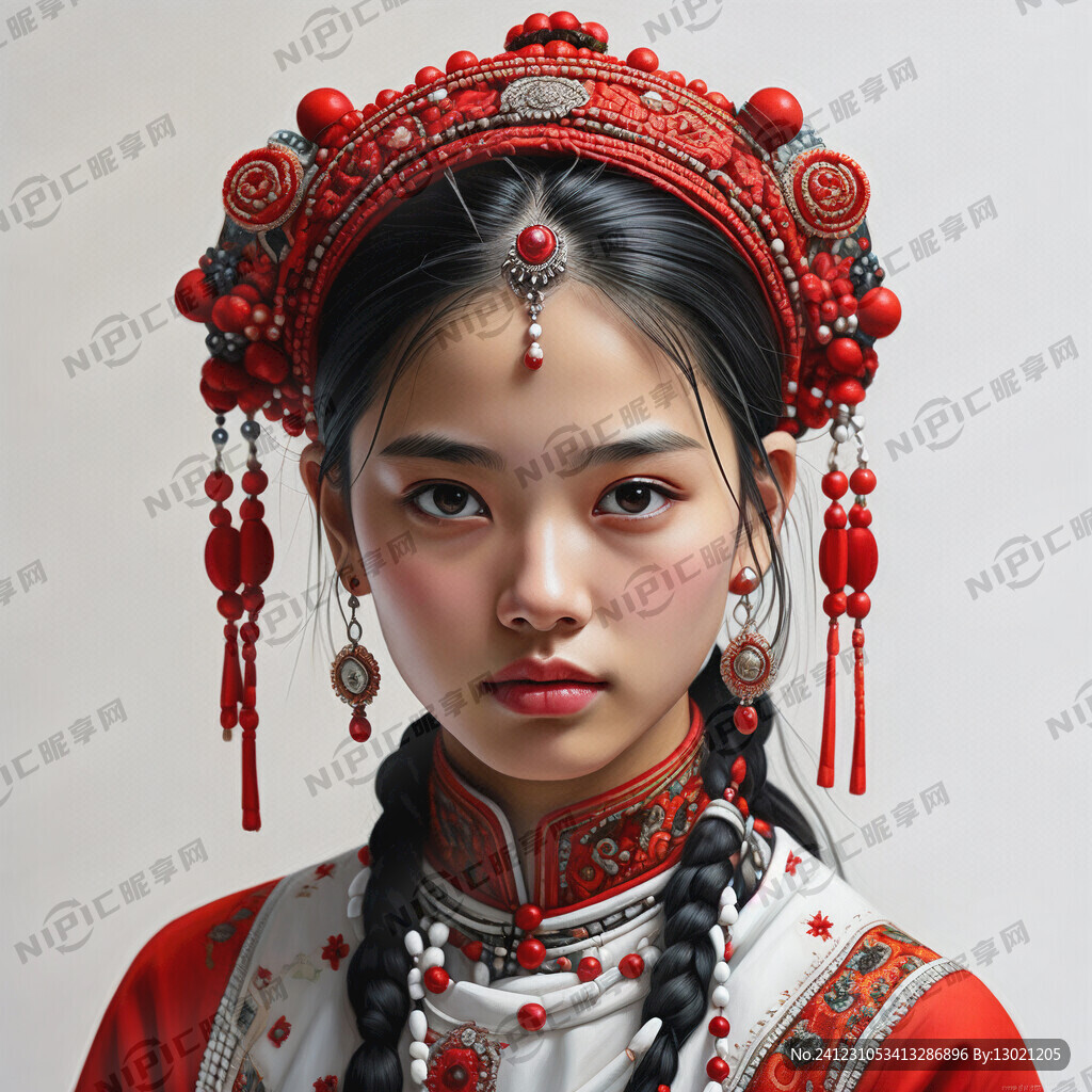 蒙古族少女 正面 头部完整