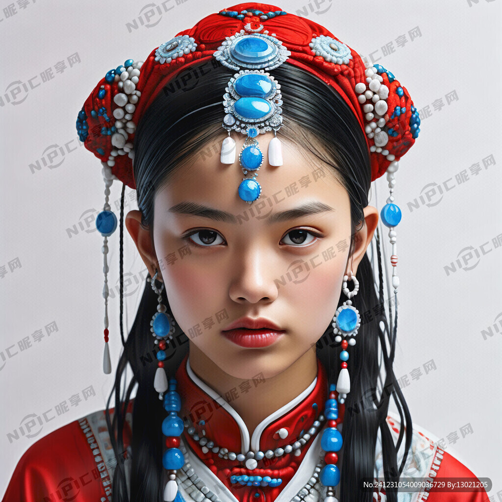蒙古族少女 正面 头部完整
