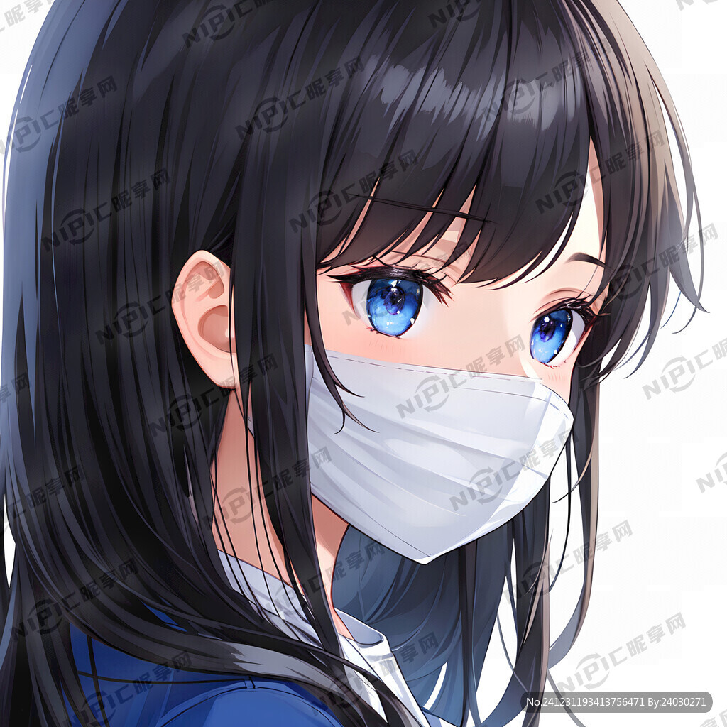 少女正脸 戴口罩 漫画风 瘦脸