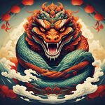 蛇图腾，部落，图腾柱，插画，国潮风格，色彩鲜艳