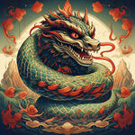 蛇图腾，部落，图腾柱，插画，国潮风格，色彩鲜艳