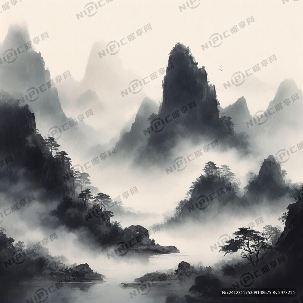 山谷 中国风 中国画 山水