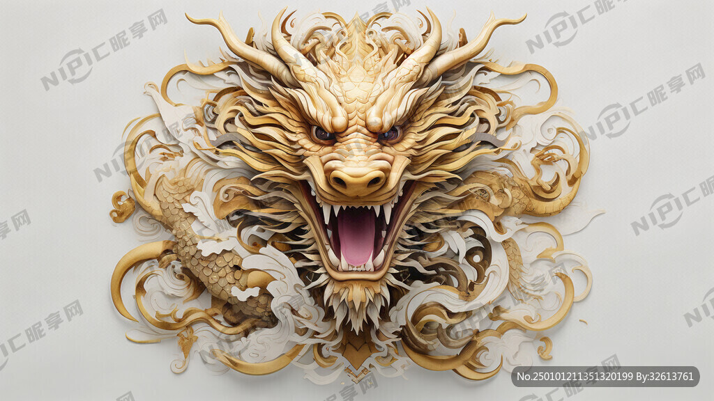 中国龙 构图对称 金质感背景