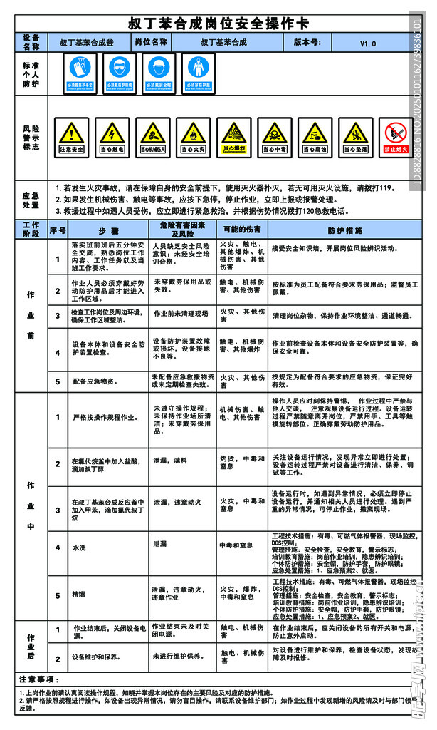 叔丁苯合成岗位安全操作卡