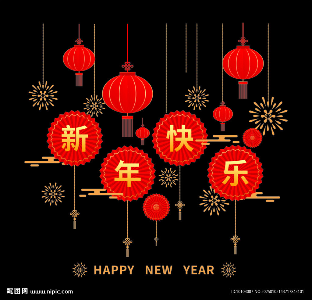 新年快乐玻璃贴