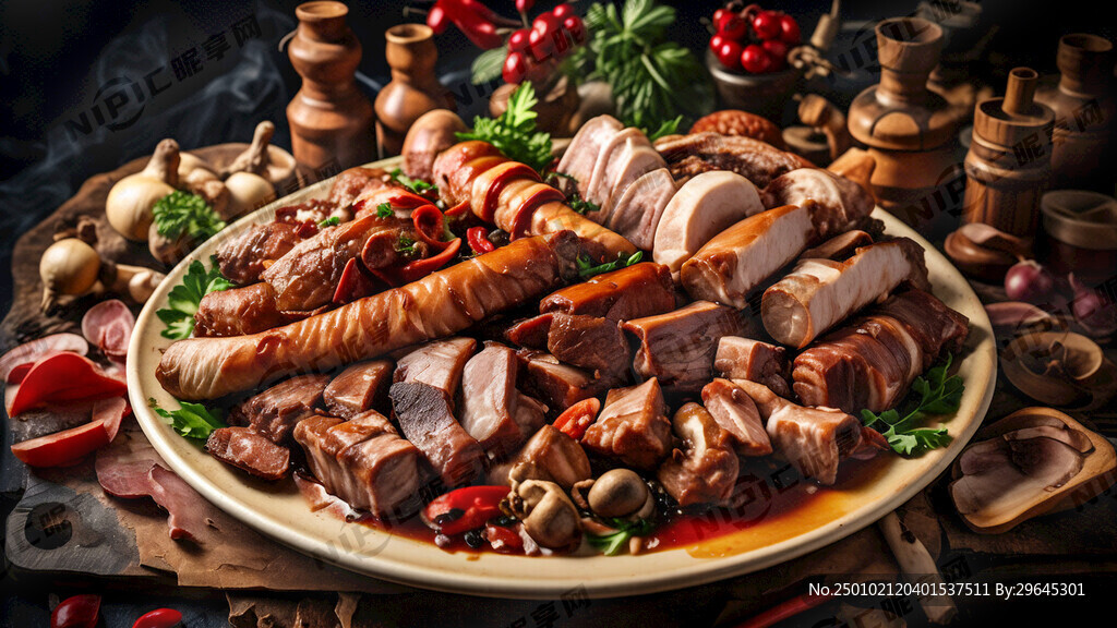 拼盘上有香肠腊肉排骨