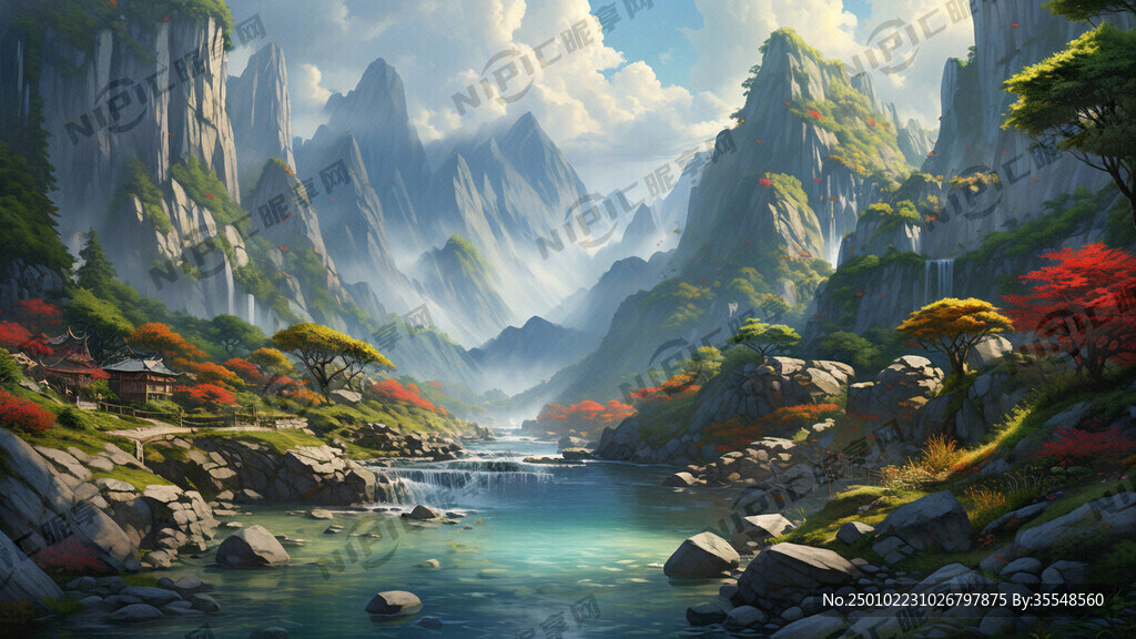 山谷 梦幻仙境 高清 远山白云