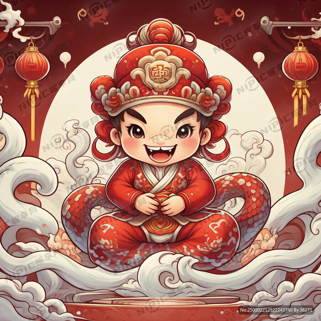 新年背景 蛇 卡通 财神爷