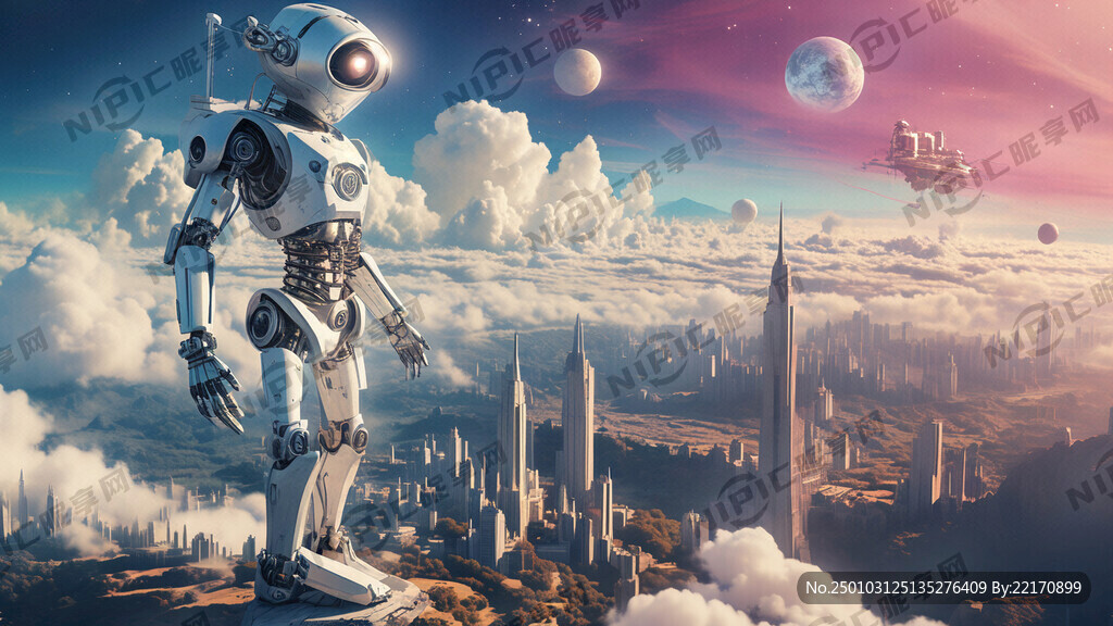 在星球上探索 银白色机器人