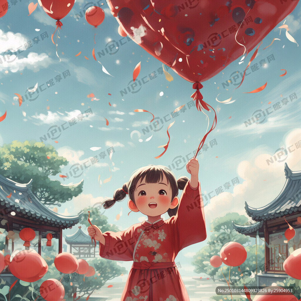 小女孩拿着气球