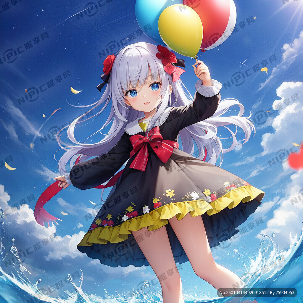 小女孩拿着气球