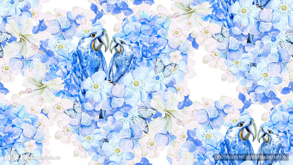 绣球花鸟