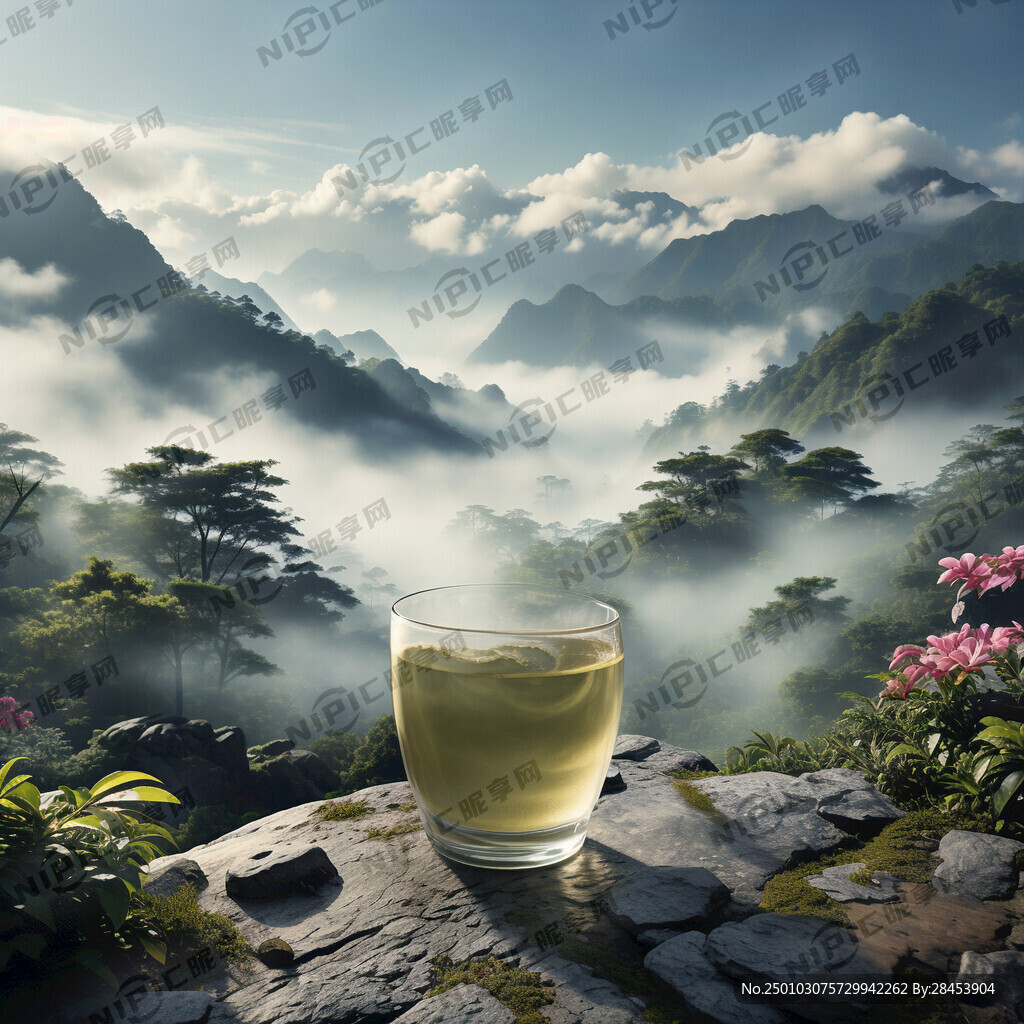 云雾缭绕的远山 如诗如画的茶山