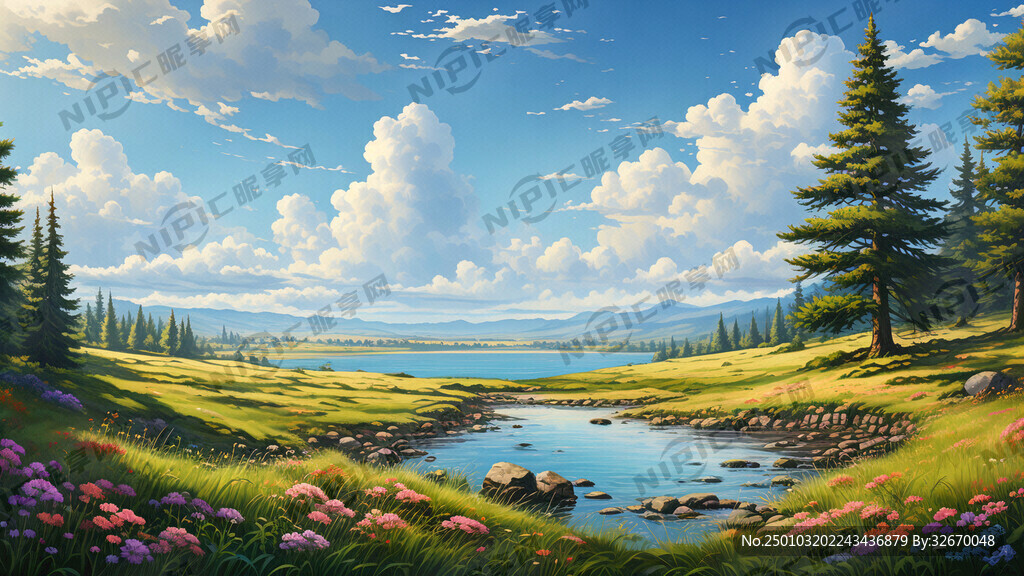 近景有草地 有水