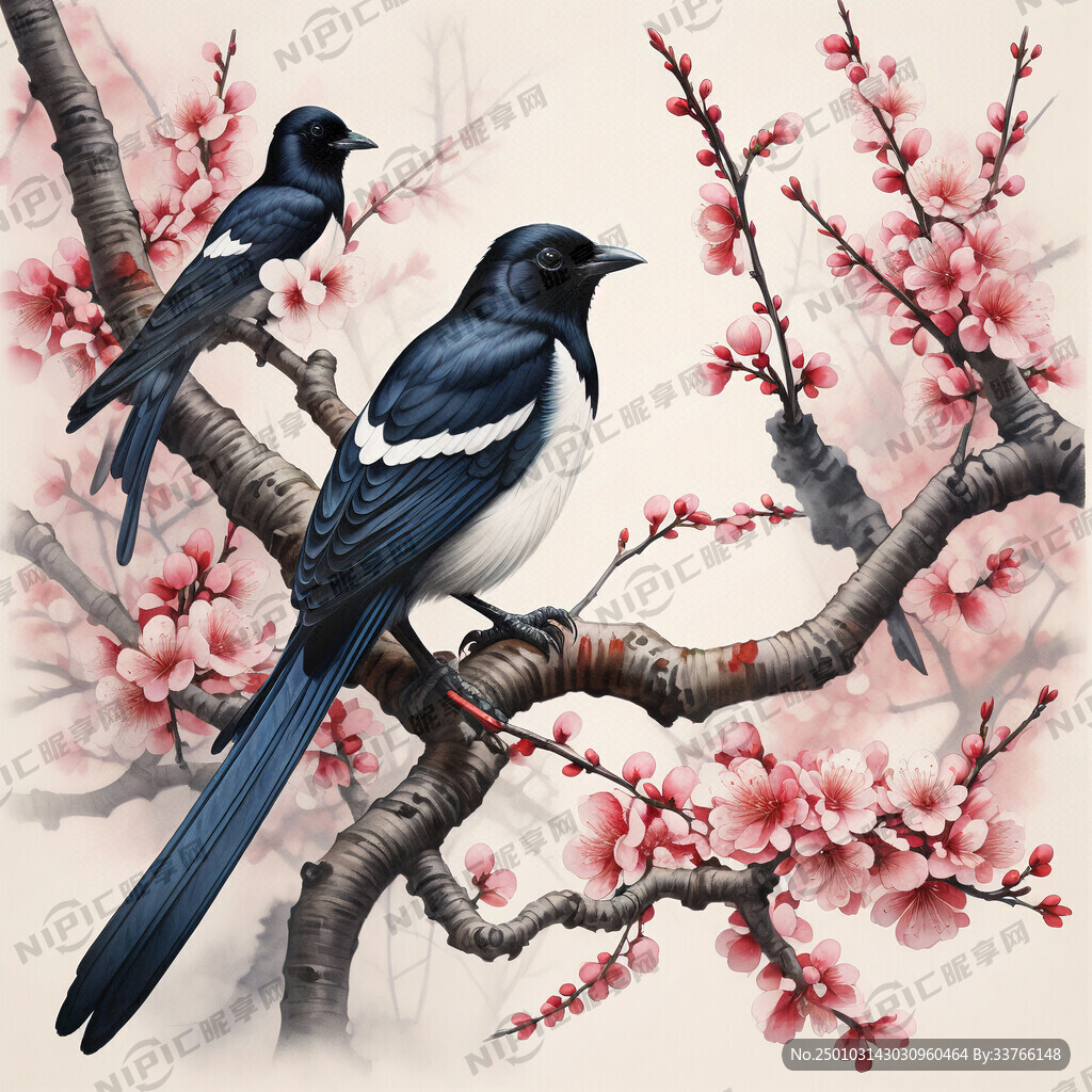 喜鹊 梅花树枝 风景图