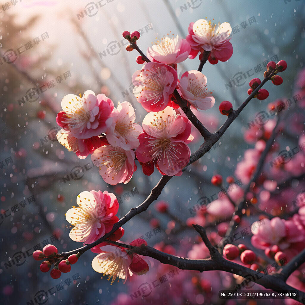 梅花树 颜色鲜艳 喜上眉梢