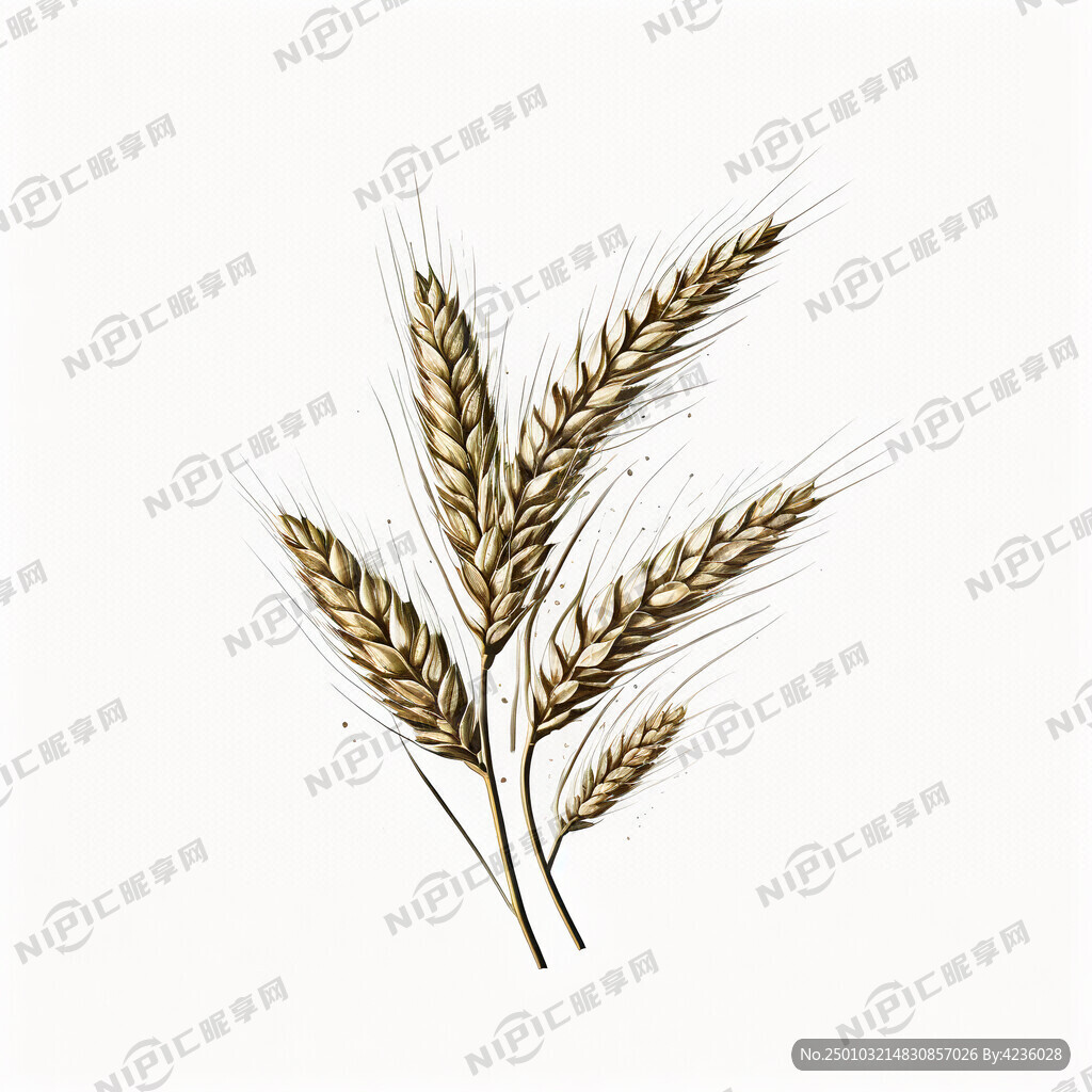 青稞麦穗 单只  白色背景