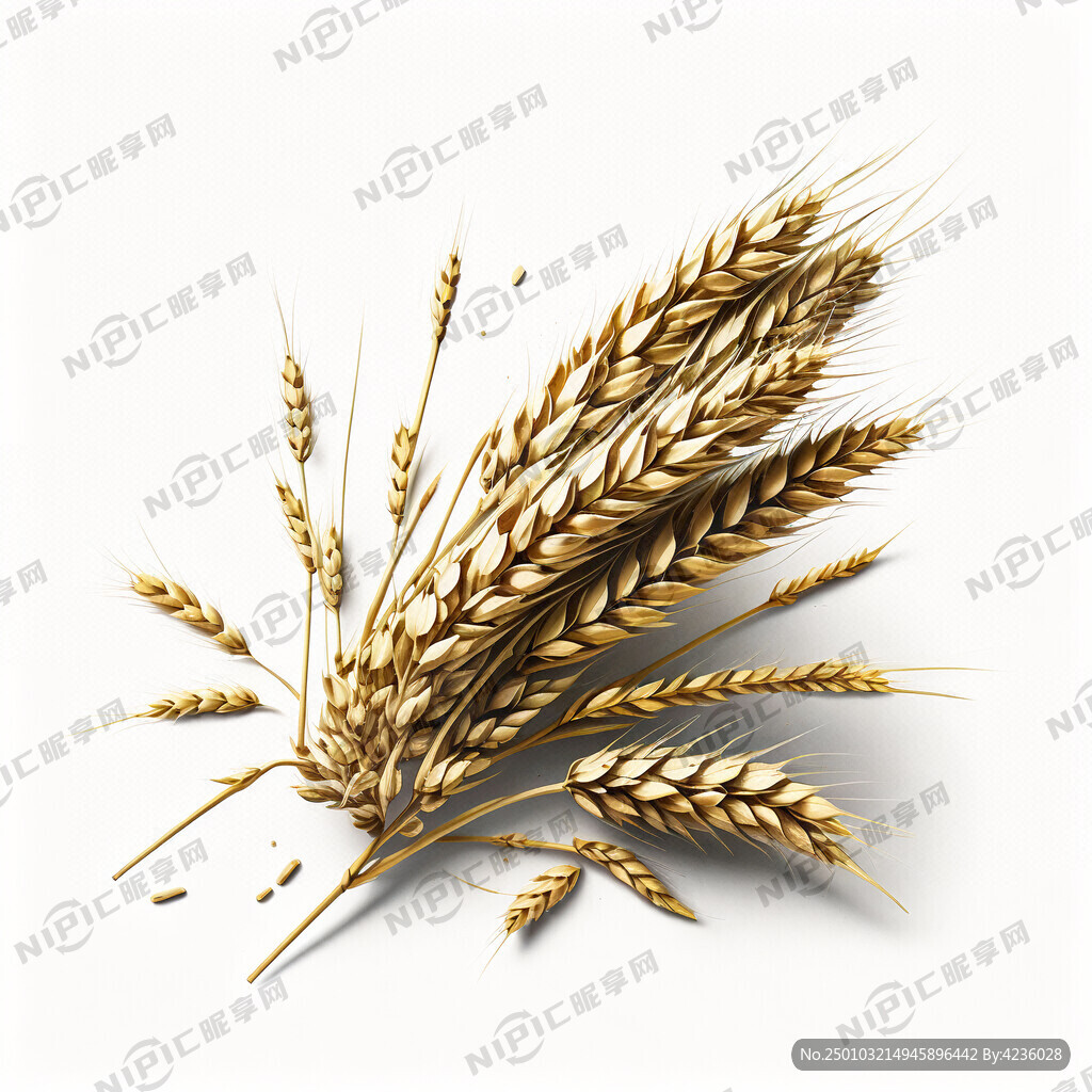 饱满的青稞麦穗 单只 白色背景